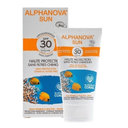 Alphanova Sun BIO Krem przeciwsłoneczny hipoalergiczny wodoodporny Filtr SPF30, 50g